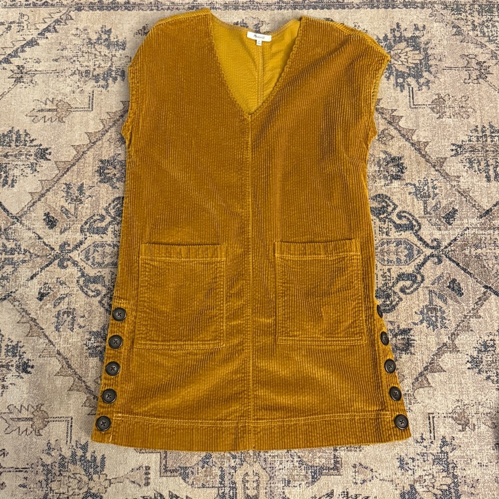 Madewell Corduroy Side Button Shift Dress Antique Gold Cotton Size XS - Picture 4 of 5
